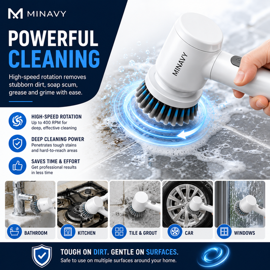 Electric Spin Scrubber | Cordless Bathroom & Kitchen Cleaning Brush with 5 Brush Heads